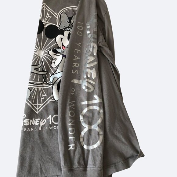 Disney 100 years of wonder Mickey Minnie Mouse Gray Long Sleeve T-shirt Large - Picture 10 of 10
